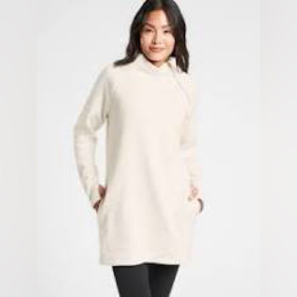 Athleta Cozy Karma ASYM Sweatshirt Dress Oatmeal/Heather Size Large Tall